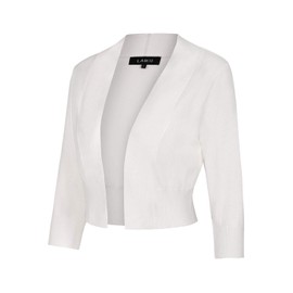 Mintlimit Women's Open Knit Cardigan Bolero, Short 3/4 Sleeve Festive Cardigans with Button, Bolero Shrug, White