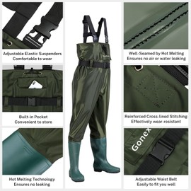 Gonex Chest Waders Hunting Fishing Waders for Men Women Waterproof 70D Nylon Wader for Duck Hunting Fishing, Green, Sizes 12