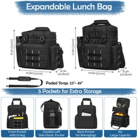 BISKLNDN Tactical Lunch Box Cooler Bag for Men - Large Expandable Insulated Cooler Bag, Heavy Duty Soft Lunch Pail for Work, Outdoor Shifts, Camping & Travel, 16L Black