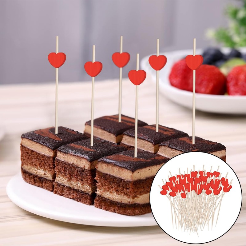 WELANE Fruit Sticks, 100 PCS Red Heart Cocktail Picks for