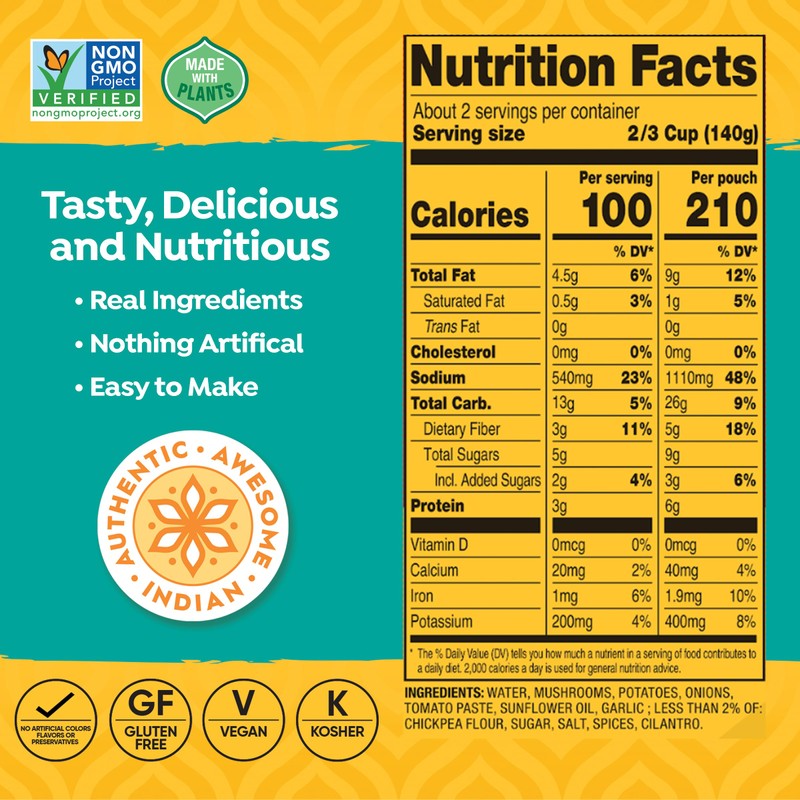 Tasty Bite Mushroom Masala, 10 Ounce, Pack of 6, Ready
