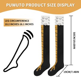 puwuto Chicken Leg Socks - 3D Novelty Funny Knee-High Chicken Costume Feet Socks, 19.6in Animal Paw Socks for Adult Women Men Thanksgiving Xmas Gifts Birthday Party Christmas Stocking Stuffer