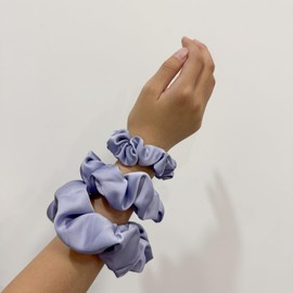 3 Pieces Satin Scrunchies Set for Hair No Crease Elastic Hair Ties for Women and Girls (Light Purple Blue)