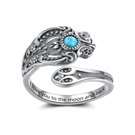 Sterling Silver Turquoise Spoon Ring for Women or Girls, Adjustable 925 Vintage Open Victorian Ring Chunky Thumb Ring,Valentines Day Mother's Day Gifts for Mom & Grandma & Daughter