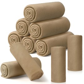 Buryeah 10 Pcs Fleece Blanket Bulk Soft Warm Fleece Blankets Cozy Lightweight Fleece Throw Blankets Plush Fleece Pet Blanket for Home Bed Sofa Office Wedding Gifts Travel Camping (50 x 60, Light Tan)