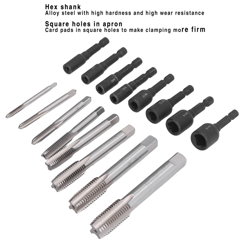 16Pcs Tap Socket Set Machine Lengthened Tapping Chuck 1/4in Hex