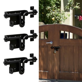 Black Heavy Duty Slide Bolt Gate Latch with Padlock Hole, Barn Door Latch for Wooden Fence Shed Door, PVC Fence, Solid Hardware Thickened Metal Sliding Bolt Fence Gate Latch, 3 Pack