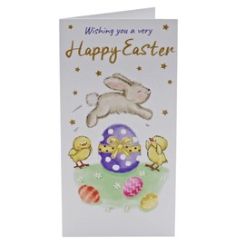 Happy Easter Money Wallet/Greeting Card with Glitter Wording and Envelope with Colourful Easter Bunny Design 3426