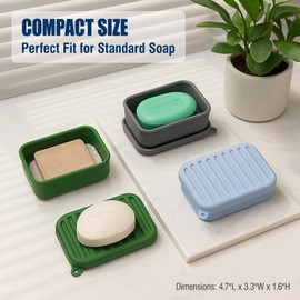 AIMAIAIMAI Leak-Proof Silicone Travel Soap Case with Drainage Lid/Layer, Compact Bar Soap Container, Durable Soap Holder for Camping, Gym, and Travel Size Toiletries (Gray)