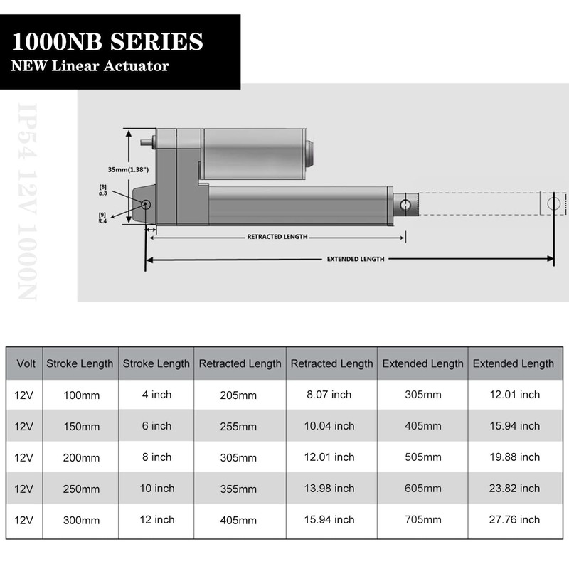 6 Inch (6") Stroke Linear Actuator 12V High Speed Actuator