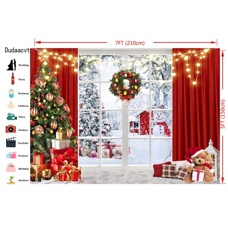 Dudaacvt 7x5ft Christmas Backdrop Christmas Window Backdrop for Photography Xmas