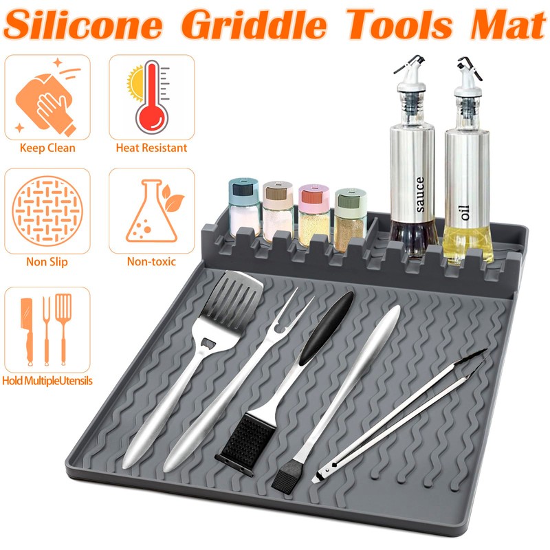 Silicone Griddle Tools Mat with Drip Pad,Silicone Grill Mats Side