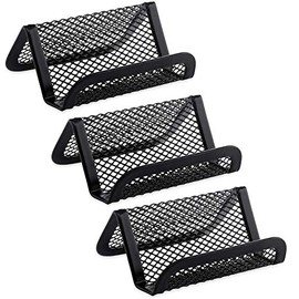 MaxGear Business Card Holder for Desk Metal Business Card Display Holders Mesh Business Cards Holder Stand 3 Pack Desktop Name Card Organizer, Capacity: 50 Cards, Black