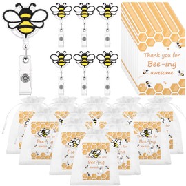 12 Set Thank You Bee Gifts Inspirational Bee Badge Reel Retractable Badge Holders Clips Thank You Cards Organza Bag Employee Appreciation Gift for Colleagues Coworkers Staff Teacher Teams Nurse