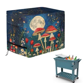 Goncariar Patio Cooler Cart Cover Moon Mushroom Waterproof Ice Chest Cart Cover Fits 65-80 Quart Patio Party Ice Chest Rolling Cooler Heavy Duty Decorative Protector