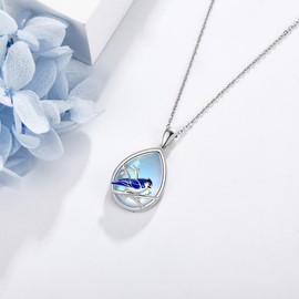 DAYLINLOVE Blue Bird Necklace Sterling Silver Moonstone Pendant Necklaces Blue Bird Jewelry Gifts for Women Bird Lovers, Sterling Silver, No Gemstone