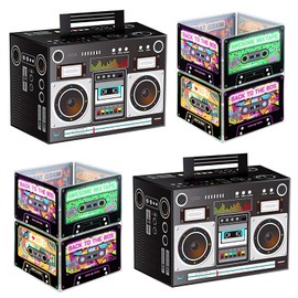 Sumind 80's 90's Party Decorations Include 80s 90s Theme Cassette Tape Bucket Centerpiece and Boom Box Table Centerpieces for Retro Party, Hip Hop Party, Theme Party Decorations (4 Pieces)