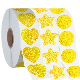 1500 Pcs Glitter Self Adhesive Foil Stickers for Kids Reward,Gold Star Stickers Heart Stickers Round Stickers for Kid Teacher Envelope Valentine Wedding Birthday Party Christmas Decoration(1inch)