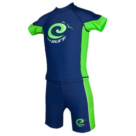 Kidz Swimmers Boys UV Sun Protection Rash Vest and Swimming Trunks UPF 50+ Estate Blue & Jasmine Green (11-12 Years)