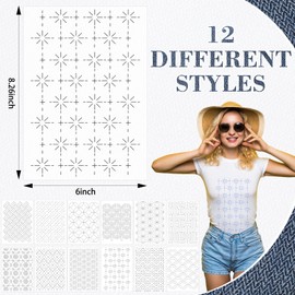Hahafelt 24pcs Sashiko Embroidery Pattern Stabilizers Water Soluble Embroidery Transfer Patterns Stencils Stick and Stitch Embroidery Designs Sashiko Template for Sewing Hand Quilting and Embroidery