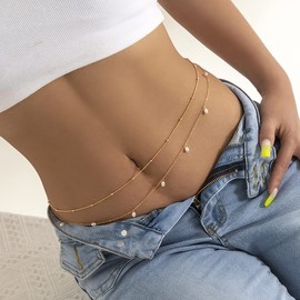 AoedeJ Pearl Body Chains Pearl Waist Chains Layered Waist Chains Summer Beach Jewelry Belly Chains Jewelry For Women Grils (Silver)