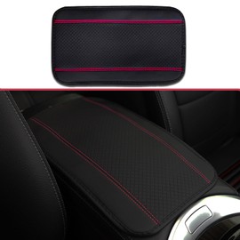 Piburth Car Center Console Armrest Pad, 12.6X 7.2 Inch PU Leather Waterproof Auto Armrest Seat Box Cover Protector, Universal Car Interior Accessories (Black/Pink)