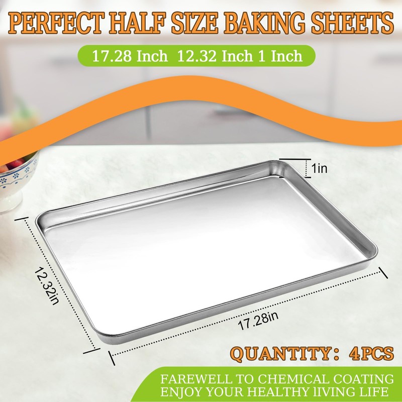 CEKEE Stainless Steel Baking Sheet Set of 4, Large Baking