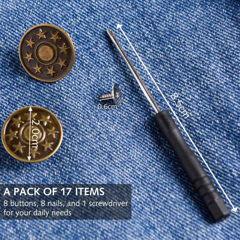 17 Pieces Buttons for Jeans Adjustable Reusable Trouser Tightener (8