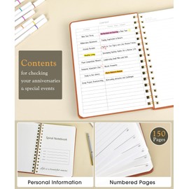 Lined Spiral Journal Notebook, A5 Hardcover Spiral Journals for Women Men, 150 Numbered Pages Spiral Bound Notebook, 100 GSM College Ruled Notebooks for Writing Note Taking 5.75" x 8.38", Brown