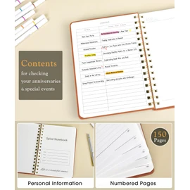 Lined Spiral Journal Notebook, A5 Hardcover Spiral Journals for Women Men, 150 Numbered Pages Spiral Bound Notebook, 100 GSM College Ruled Notebooks for Writing Note Taking 5.75" x 8.38", Brown