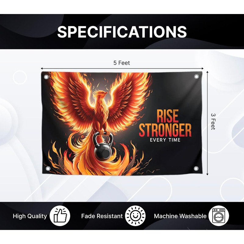 3x5 Feet Motivation Phoenix Quoted Flag "Rise Stronger Every Time"