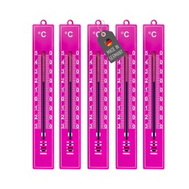 Lantelme 5 Piece Outdoor Thermometer Set Temperature -30 °C to 50 °C Plastic Colour Pink 17.5 cm Length Analogue Garden Thermometer Weatherproof Thermometer for Indoor Outdoor Garden (Pink)
