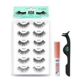 AOA Studio 6 Pairs Luella Natural Handmade False Eyelashes with Glue and Tweezer