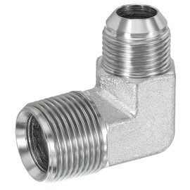 PATIKIL 90 Degree Pipe Adapter, 1-1/16" Male 37° Flare JIC x 1" BSPT Male Connector Carbon Steel Elbow Fitting for Air Hydraulic Fluid Fuel Water Oil, Silver