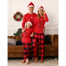 iClosam Matching Family Pajamas Set Striped Christmas Pajamas Sleepwear Dad Mom PJs Black