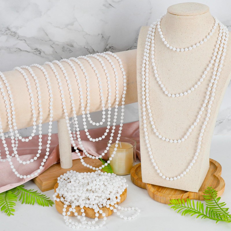12 PCS Mardi Gras Beads Bulk, 33" White Beads Necklaces,