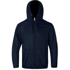 LeeHanTon Mens Running Jacket Waterproof with Hooded Hiking Coat Lightweight Sun Protection Coat for Outdoor Running Cycling Travel Navy Size S