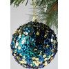 Set Of 6 Opulent Glitter Encrusted Blue Gold Sequin Christmas