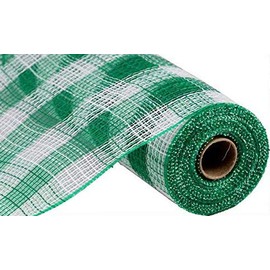 Emerald Green Plaid Deco Mesh - 10" x 10 Yards, White Tartan, Wreath, Decor Ribbon, Swag, Garland, Presents, Bows, Christmas, Mardi Gras, St. Patrick's Day, Easter