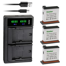 Kastar 3-Pack Battery and LTD2 USB Charger Compatible with DJI AB1, DJI OSMO Action Camera, DJI OSMO 4K Waterproof WiFi HDR Video 145° Angle Black, DJI Osmo Action - 4K Action Cam 12MP Digital Camera