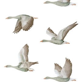 Jeweluck Animal Wallpaper Peel and Stick Wallpaper Birds Goose Wallpaper 16.9inch x 118.1inch Boho Animal Wallpaper Vintage Wall Paper Tan and White Self Adhesive Removable Contact Paper for Bathroom