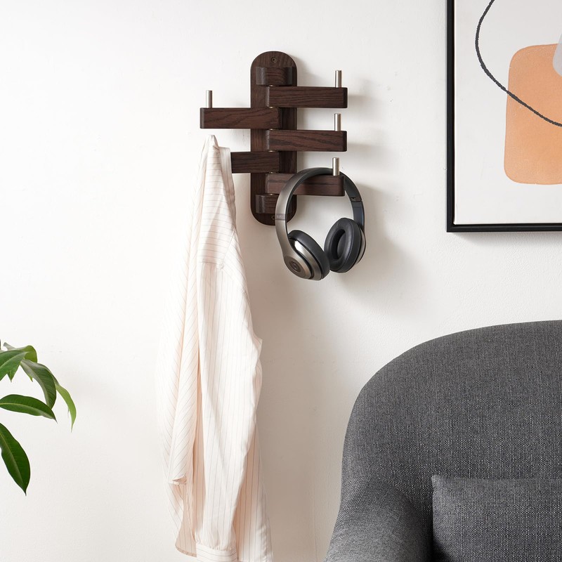 TRWISWDC Swivel Coat Rack Oak Coat Hooks for Wall, Wood