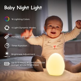 OEDOC OEDOC Baby Night Light, Rechargeable Egg Nightlight for Baby Nursery, Cute Silicone Night Light with Remote, 16 Colors RGB Timer, Portable Egg Lamp for Nursery and Kids Room