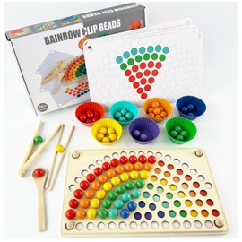 ZUNIPLEX Montessori Toy from 3 Years, Wooden Plug-in Game and Educational Games with Rainbow Beads, Creative Gift for Children from 3 Years