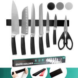 Magnetic Knife Holder 16 Inch Black – Sleek Stainless Steel Strip, Rack & Bar for Wall or Fridge, No Drill Adhesive Kitchen Organizer, Premium Gift by Pampavanna