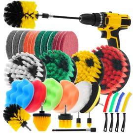 TOWBRUS 32 Pack Drill Brush Attachments Set Scrub Pads Sponge Buffing Pads Crevice Cleaning Brush for Home Bathroom Car Kitchen Corners Sink Stubborn Stains Tiles Car Polishing Kit