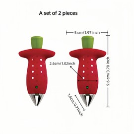 2 Pack Stainless Steel Strawberry Huller ，Tomato ，Pineapple Corer - Removes Stems & Cores Fast,Twist & Pop Design, Precise No Waste, ABS Anti-Slip Red Handle (3.7 Inch Kitchen Gadget）
