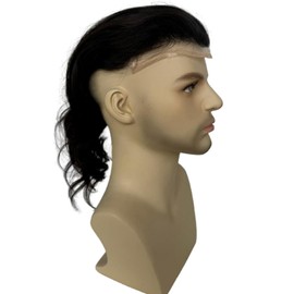 Teraman 12inch Long Human Hair Toupee for Men Loose Wave 10"x8" Hair Replacement System Men's Hairpieces Natural Hairline Lace Front+Mono net with PU around Base (#natural black color)