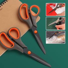 Titanium Scissors, Rkqoa 8" All Purpose Scissors Pack of 6 - High Performance and Designed for Everyday use, Stainless Steel Scissors with Comfort Grip, Right/Left Handed