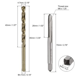 uxcell Metric Tap & Drill Bit Set, 2pcs M6 x 1.25 Straight Flute Thread Taps and 2pcs 4.7mm Twist Drill Bits Roasted Yellow, Screw Tapping Threading Tools
